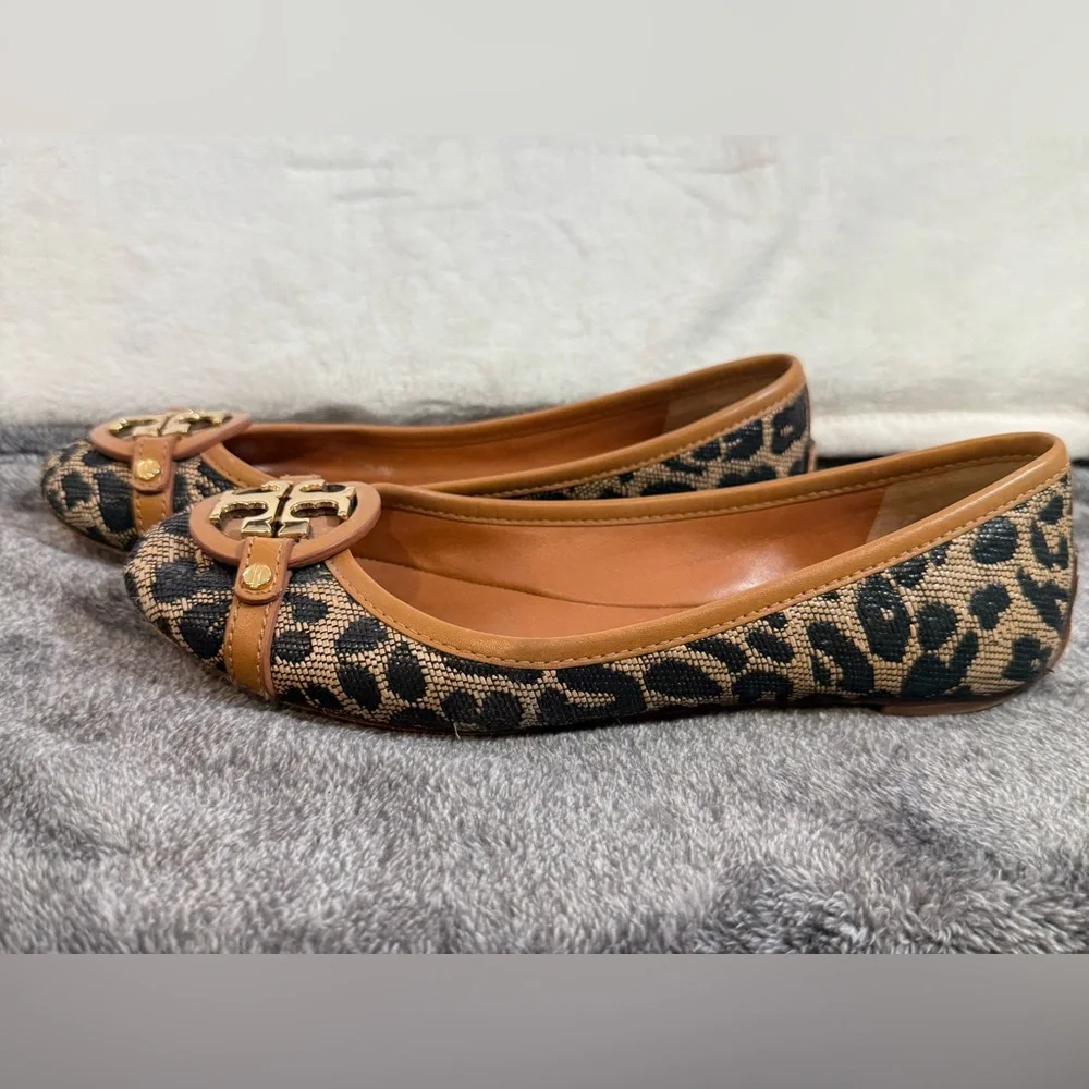 Tory Burch Leopard Print Aaden Raffia Ballet Flat size 8 animal print